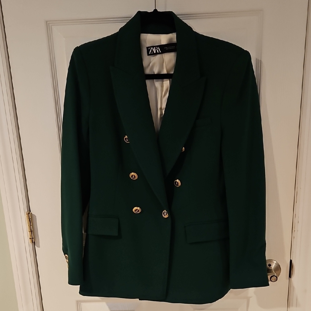 Zara Double Breasted Emerald Blazer with Gold Buttons